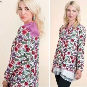 Matilda Jane Dusk Or Dawn woman’s Purple Floral Blouse Top Large
